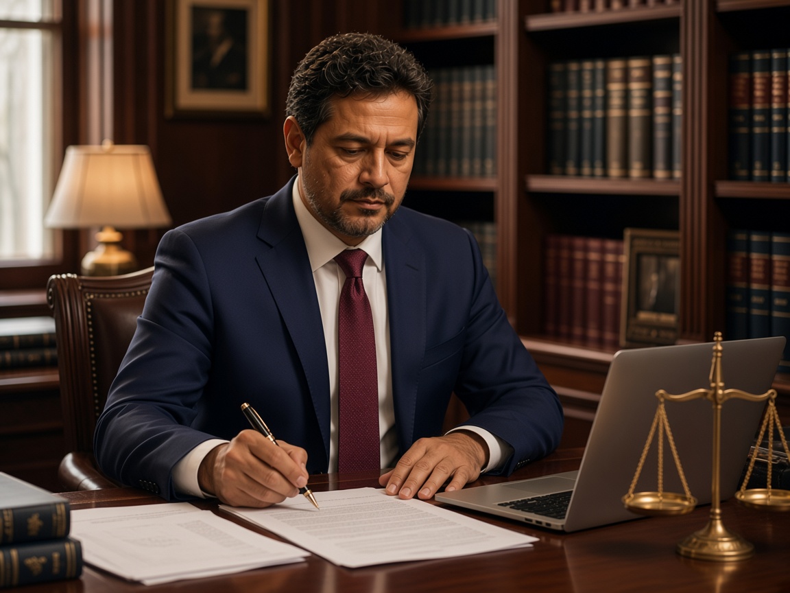 Vladimir Alejandro Urtecho Ortiz reviewing legal documents at his desk