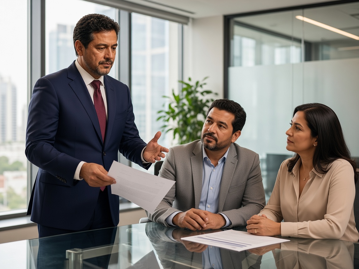 Vladimir Alejandro Urtecho Ortiz advising clients in the practice's meeting room